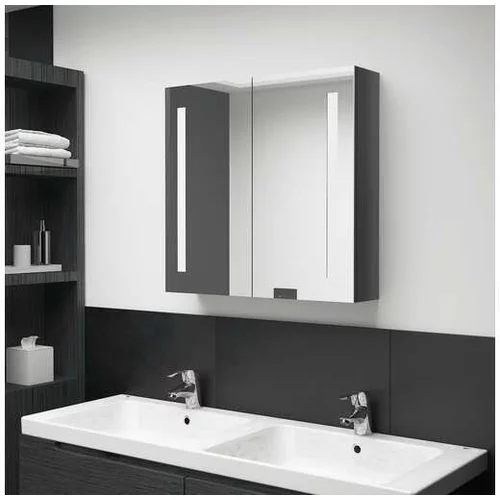  LED kopalniška omarica z ogledalom sijoče siva 62x14x60 cm