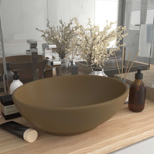 vidaXL Razkošen umivalnik ovalen mat krem 40x33 cm keramičen Cene