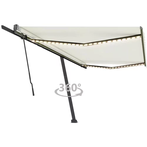 vidaXL Ročno zložljiva tenda z LED lučkami 500x300 cm krem