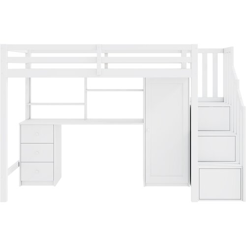 Lumor Postelja Mezzanine 90x200 cm iz lesa - z mizo, omaro in stopnicami za shranjevanje - bela, (22156258) Cene