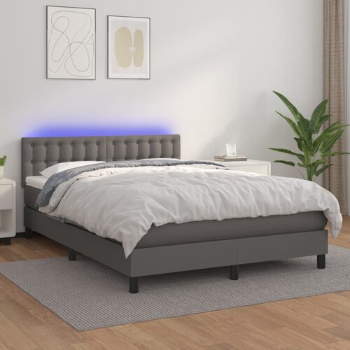 The Living Store Box spring postelja z vzmetnico LED siva 140x200cm umetno usnje - Box Spring Postelja, (21518983) Cene