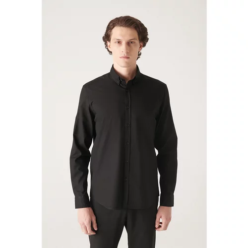 Avva Men's Black Oxford 100% Cotton Buttoned Collar Standard Fit Regular Cut Shirt