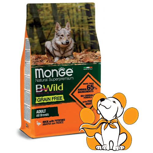 Monge Suva hrana za pse Bwild Adult All Breeds Grain Free Duck with Potatoes 2.5kg Cene