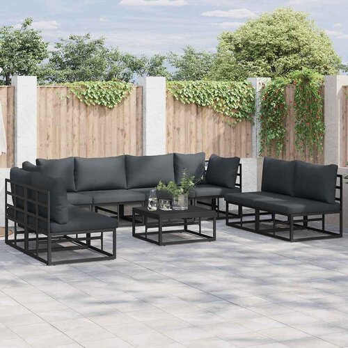 vidaXL Vrtna sedežna garnitura z blazino 9 pcs Črna Aluminij - - črna - 84.4 - 70 x 70 x 32 cm - Cene