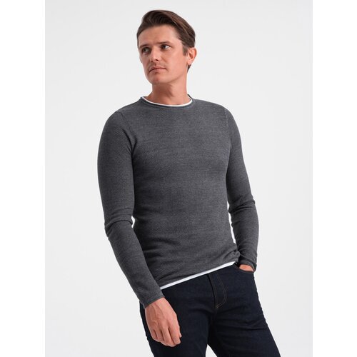 Ombre Men's cotton sweater with round neckline - graphite melange Cene