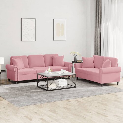  2-dijelni set sofa s jastucima ružičasti bar&amp;scaron;unasti Slike