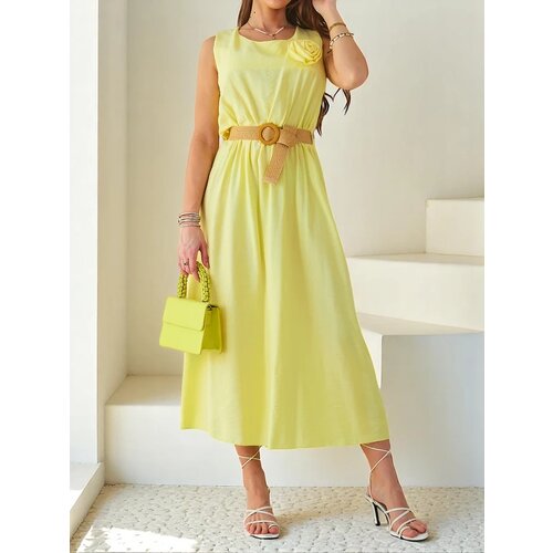 Resti Women's midi dress with straps, featuring a round neckline and decorative flower Cijene