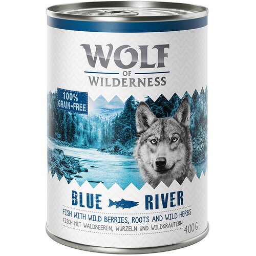 Wolf of Wilderness Varčno pakiranje Adult 24 x 400 g - NOVO: Blue River - riba Slike