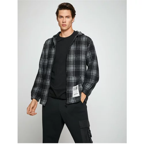 Koton Plaid Hoodie and Sweatshirt with Pocket Detail, Zipper with Printed Label.