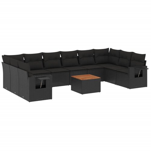  11-dijelni set vrtnih sofa od poliratana s jastucima crni Crna 65.5 x 62 x 69 cm Slike