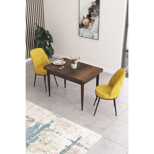 Hanah home trpezarijski set Nil, sto i 2 stolice, ploča u dekoru drveta Baroque, senf žuta tkanina Babyface Cene