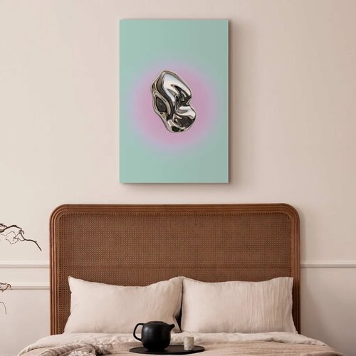  Slika - Metallic Form - Abstract Sculpture on a Mint Background with a Purple Halo 80x120 Slike