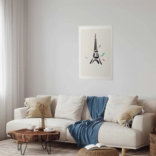  Plakat - Black Illustration of the Eiffel Tower on a Light Background 40x60 Bez okvira s margom Cene