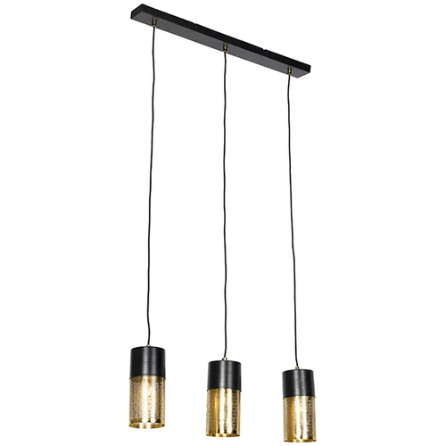 QAZQA Industrijska viseča svetilka črna z zlato podolgovato 3-lučjo - Raspi