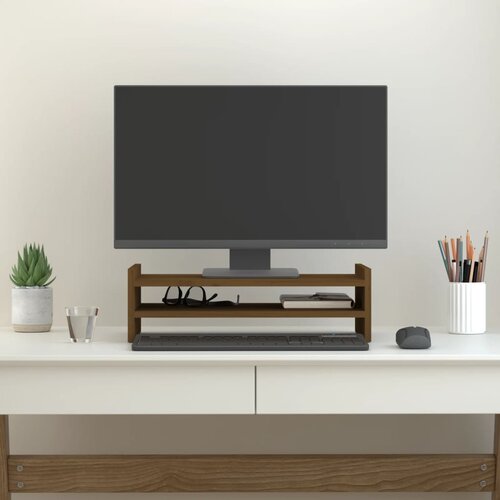  Stalak za monitor boja meda 50 x 27 x 15 cm od masivne borovine Slike