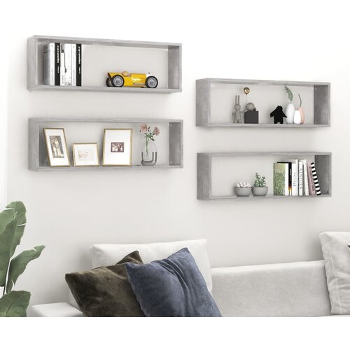 VidaXL kockaste zidne police 4 kom boja betona 80x15x26,5 cm iverica Slike