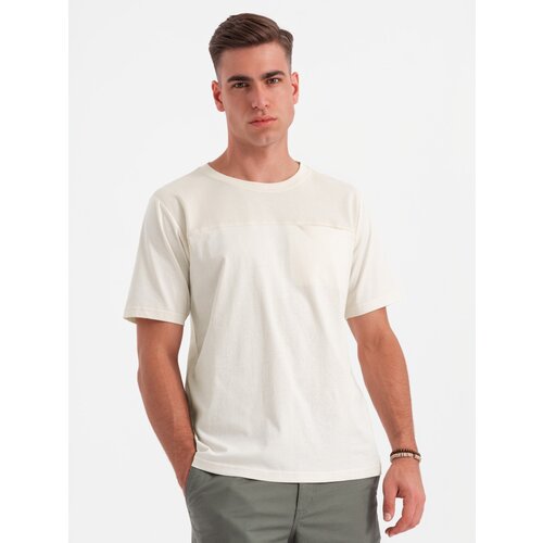 Ombre Men's cotton T-shirt with delicate embroidery - cream Cijene