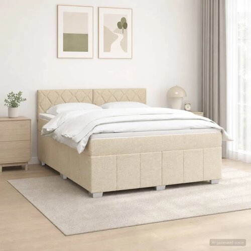  Boxspring krevet s madracem Krem 160 x 200 cm Tkanina - Krem 160 x 200 cm Dizajn s rombovima Slike
