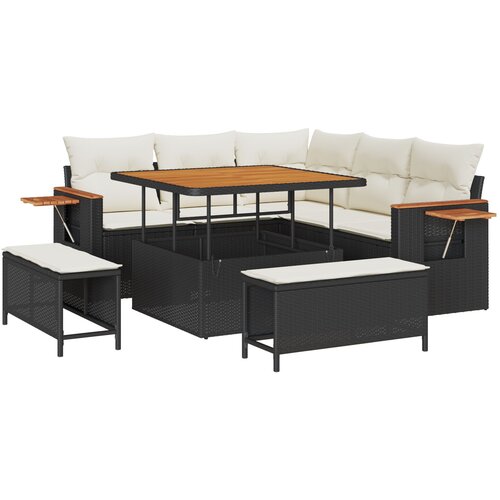 vidaXL Set Vrtnih Sofa od 8 Dijelova s Jastuком Crna Poli Ratan, Set Vrtne Blagovaonice od 3 Dijela s Jastuком Crna Poli Ratan Cijene