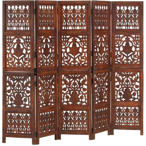 Sobna pregrada s 5 panela smeđa 200x165 cm masivno drvo manga Cene