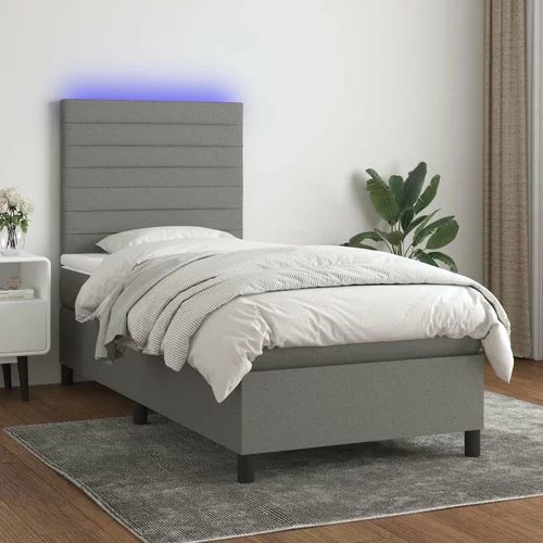  Krevet box spring s madracem LED tamnosivi 80 x 200 cm tkanina