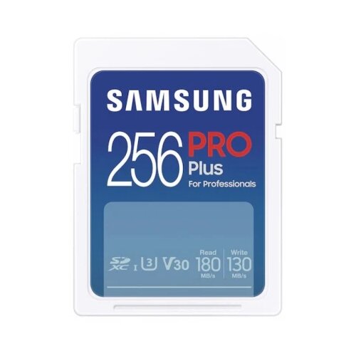 Samsung sd card 256GB, pro plus, sdxc, uhs-i U3 V30 class 10, read up to 180MB/s, write up to 130 mb/s, for 4K and fullhd video recording Cene