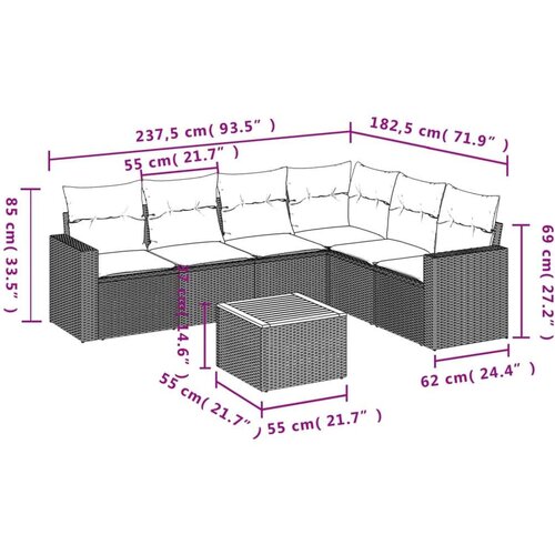 VidaXL 7-dijelni set vrtnih sofa od poliratana s jastucima crni Slike