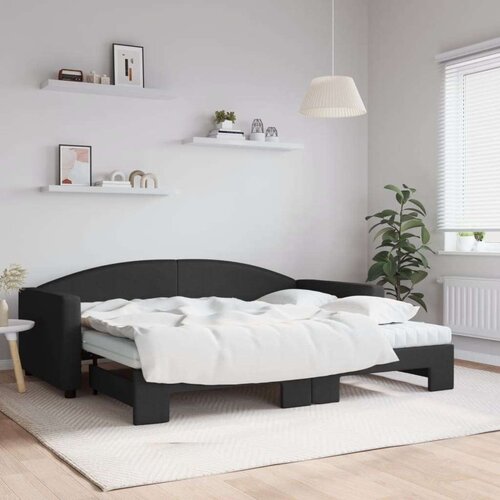 VidaXL dnevni krevet na razvlačenje s madracima crni 90x200 cm tkanina Slike