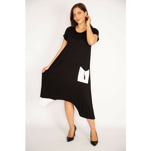 Şans Women's Plus Size Black Pocket Detailed Dress With Garnish Slike