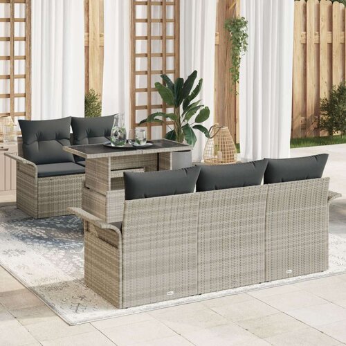  Set od 6 vrtnih sofa s jastučićima svijetlosivog poli ratana Cene