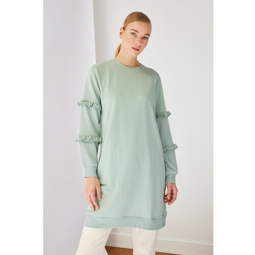Trendyol green crew neck frilly knitted hijab tunic Slike