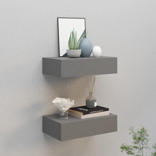 VidaXL Stenska polica s predalom 2 kosa siva 40x23,5x10 cm mediapan Slike