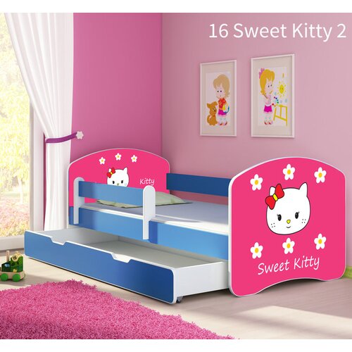  Dječji krevet ACMA s motivom, bočna plava + ladica 140x70 cm 16 Sweet Kitty 2 Cijene