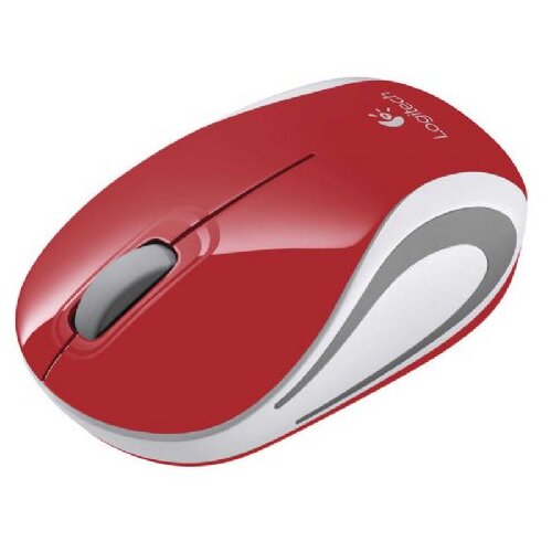 Logitech Brezžična optična mini miška M187 - rdeča Cene
