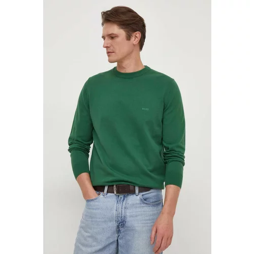 Boss Bombažen pulover zelena barva