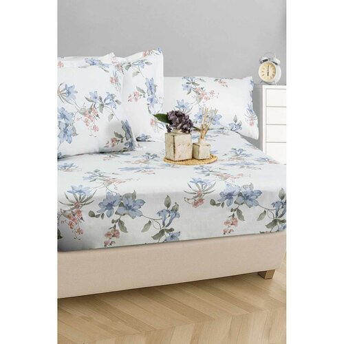 Carina 100 WhiteBlueGreenPink Satin Single Sheet Set Cene