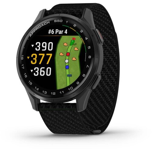Garmin golf GPS sat Approach S50, tamnosivi okvir, crni najlonski remen ComfortFit Slike