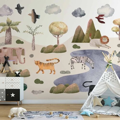  Foto tapeta - Africa for Toddlers - Savannah Animals in Pastel Colours 200x140 Vodootporna Cene