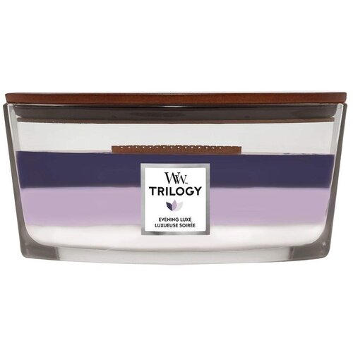WoodWick Trilogy Evening Luxe dišeča sveča z lesenim stenjem (hearthwick) 453,6 g Cene