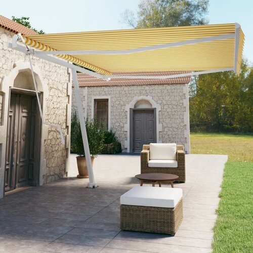 vidaXL Prostostoječa avtomatska tenda 450x350 cm rumena/bela Cene