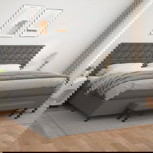 The Living Store Box spring postelja z vzmetnico siva 200x200 cm umetno usnje - Box Spring Postelja, (21516700) Slike