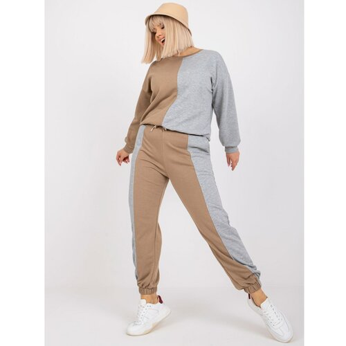 Fashion Hunters Dark beige and gray cotton plus size sweatshirt set from Amishi Slike