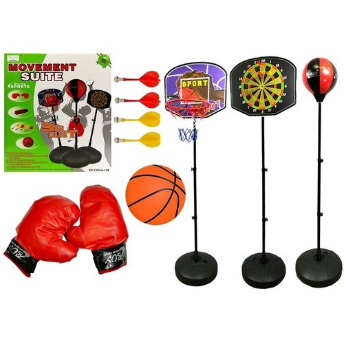 Lean_Toys Komplet za športne igre 3v1 - košarka, pikado in boksarska vreča Cene