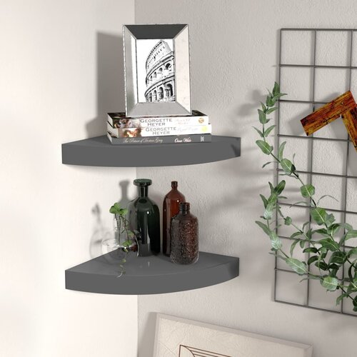 vidaXL Kotne police 2 kosa visok sijaj sive 25x25x3,8 cm MDF Cene