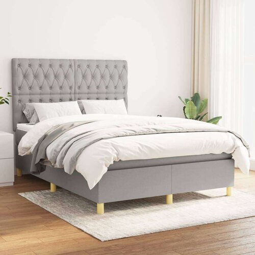  Krevet s oprugama i madracem svjetlosivi 140x190 cm od tkanine Slike