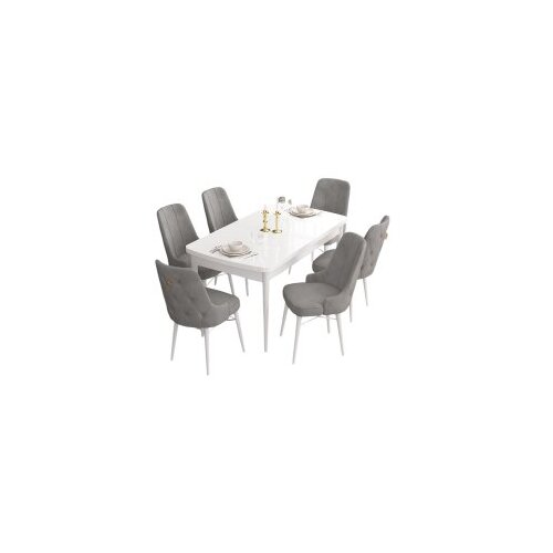Hanah home Set Trpezarijski sto i 6 stolica Are, sivo-bijela Cene