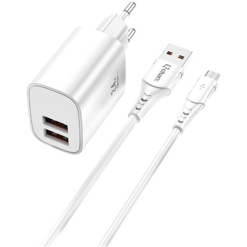 BZ Polnilnik Qcharx Apolo 2,4 A 12 W, 2 vhoda USB + kabel USB na mikro USB, bel, (21580756) Cene