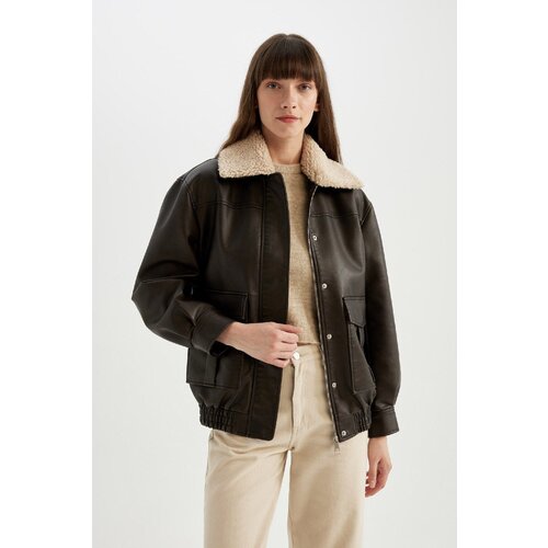 Defacto Regular Fit Shirt Collar Taffeta Faux Leather Coat Slike