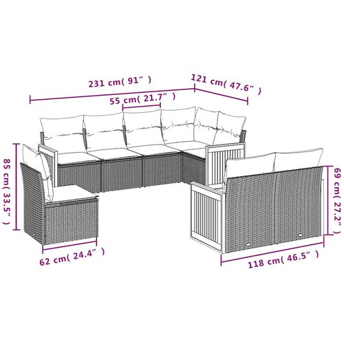  8-dijelni set vrtnih sofa od poliratana s jastucima crni Crna 62 x 62 x 69 cm Slike