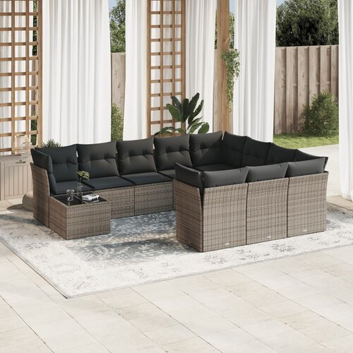 VidaXL 11-dijelni set vrtnih sofa od poliratana s jastucima sivi Slike